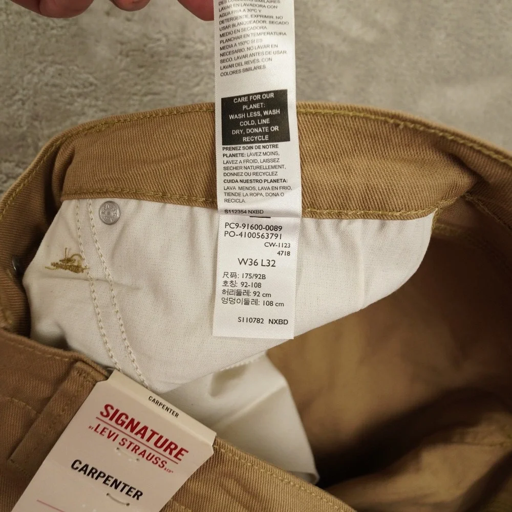 Levi Strauss Signature Carpenter Pants Men's 36x32 Tan Khaki NWT Workwear